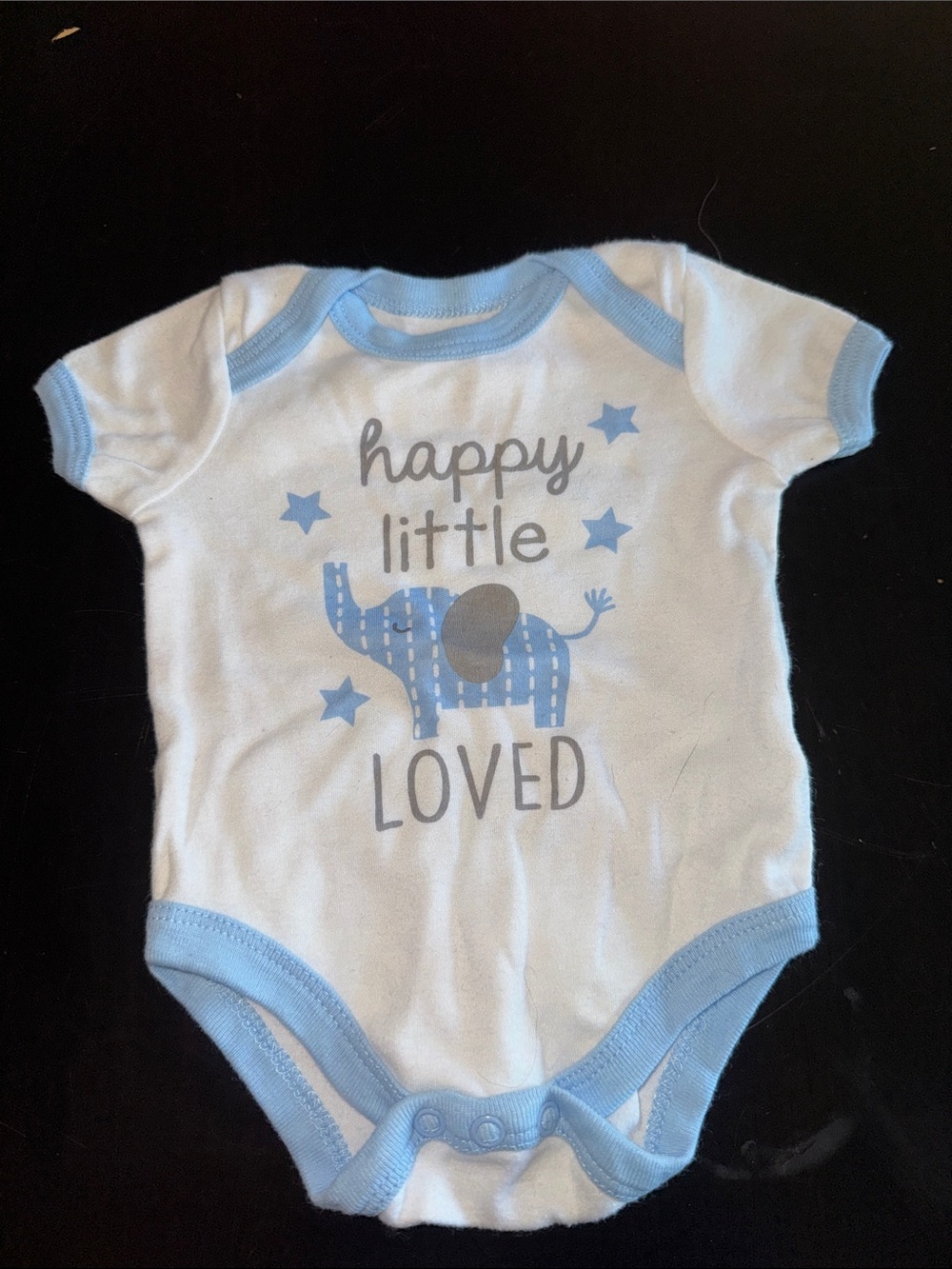 Happy Little Loved White and Light Blue Baby One-Piece Bodysuit